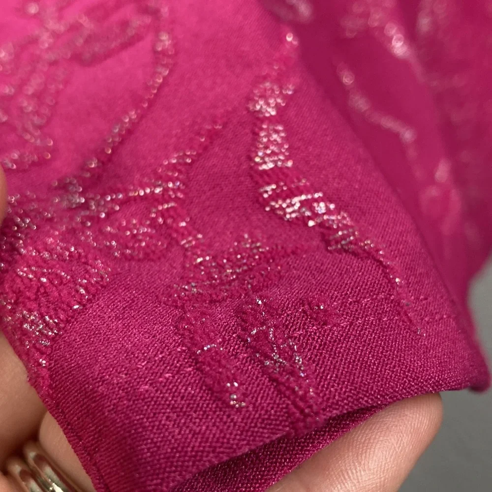 JM Collection Pink Textured Glitter Floral Elbow Sleeve Scoop Neck Top P… - Picture 5 of 9